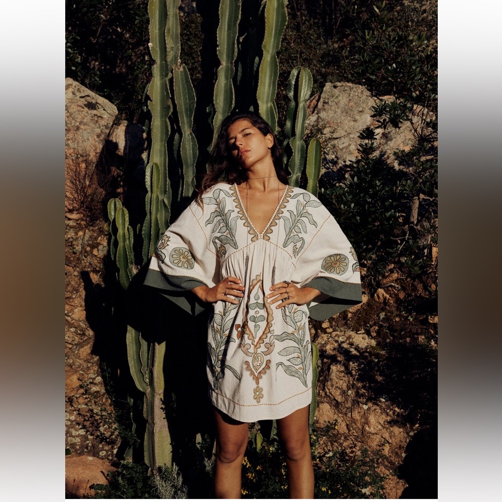 Embroidered linen blend Zara dress